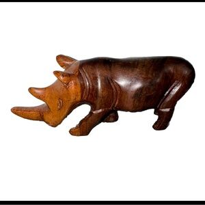 Hand Carved Wooden Rhino Solid Wood Rhinoceros Figurine Figure Sculpture
